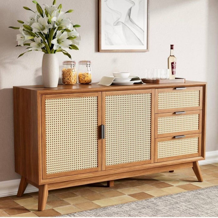 Buffet Kabinet Rotan Kayu Jati - V06 - Kamala Lemari Penyimpanan Piring | TJ Furniture Jepara