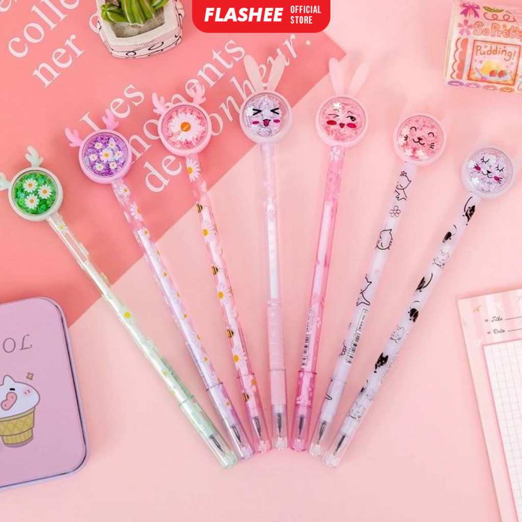 

Flashee Pena Karakter Payet Gliter Bunny Lucu Bolpen Gel Pastel Alat Tulis Pulpen Gel Gliter Motif
