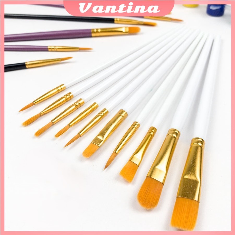 

（1Set）Kuas Lukis Cat Air Isi 10/ PAINT BRUSH Akrilik / Minyak / Nilon / Watercolour / Acrylic / Oil Paint / Nylon / Round Flat Filbert / Painting / Artist Brush Set Samoyed