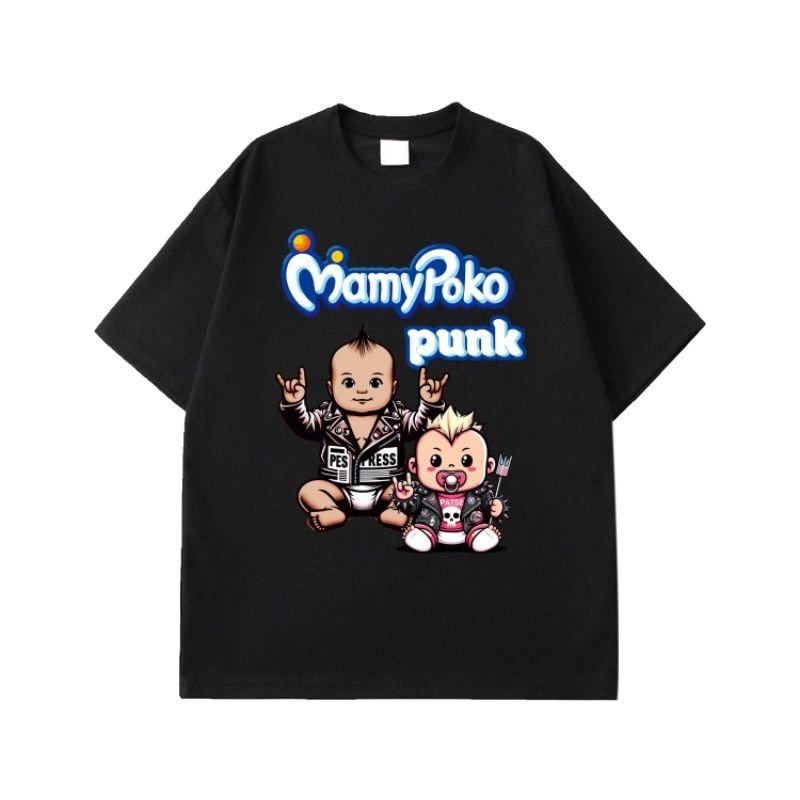 T-Shirt mamy poko punk  kaos plesetan  black kaos band lengen pendek unisex