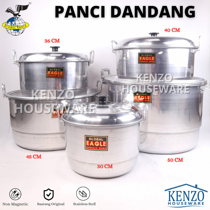Panci Kukus Langseng 40 45 50 Cm Kukusan Dandang Almunium Besar - DANDANG, 45 CM + PACKING