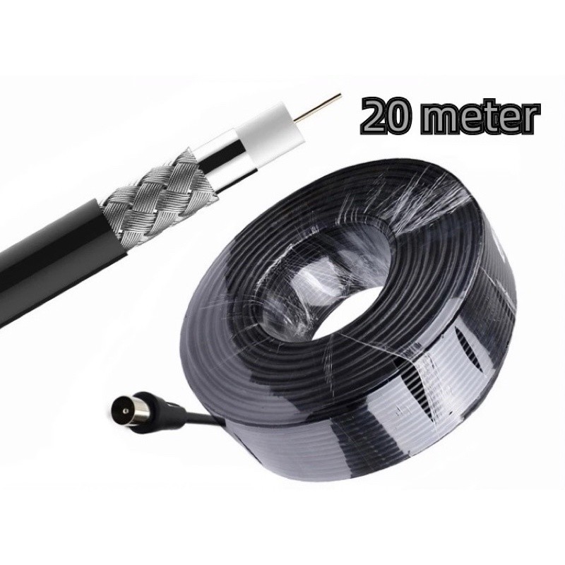 Kabel Antena Parabola CCTV F to F 20m 20meter + 2 Konektor Tembaga Asli RG6U Kabel Tv
