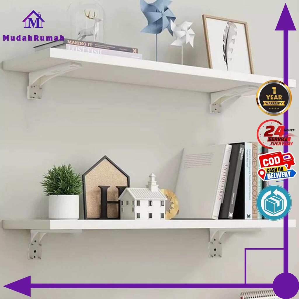 MudahRumah - Rak Dekorasi Ruangan Ambalan Untuk Figura Skincare Tempel Dinding Bonus Siku Ambalan