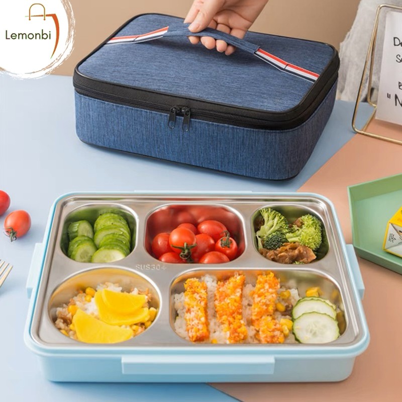 hd53es Lengkap Dengan Tas Biru dan Alat Makan Lunch Box Kotak Makan Kotak Bekal Berkualitas Stainles