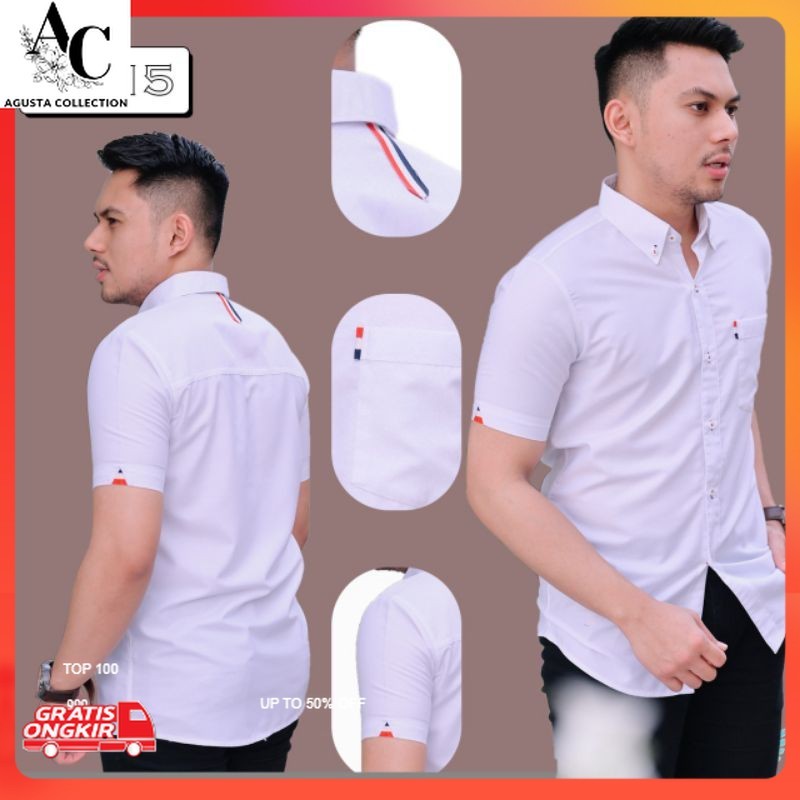 Kemeja Pria Terkini / Kemeja Putih Pria  Slimfit lengan pendek Lowkey Premium PD 15 | Hem Atasan Kem