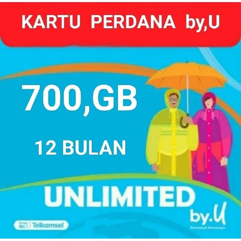 Kartu perdana by.u kuota 700 GB unlimited 1 tahun full tanpa dibagi