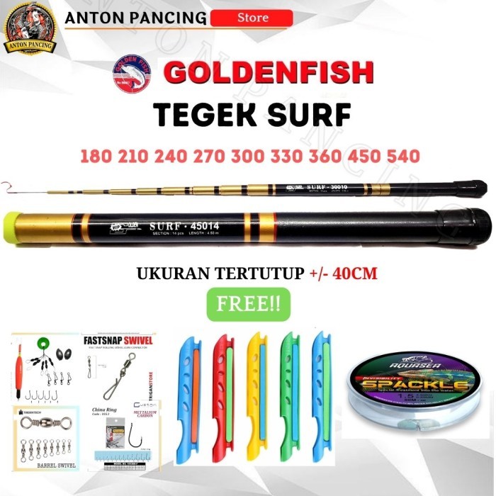 Joran Pancing Tegek Surf Golden Vip 180-450 Cm Ruas Pendek - 210, Hanya Tegek