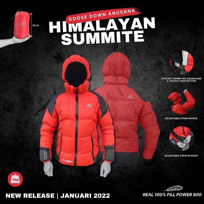 ✨TERLARIS - Jaket Bulu Angsa Angsana seri Himalayan Summite real 100% Goose Down - Merah, M