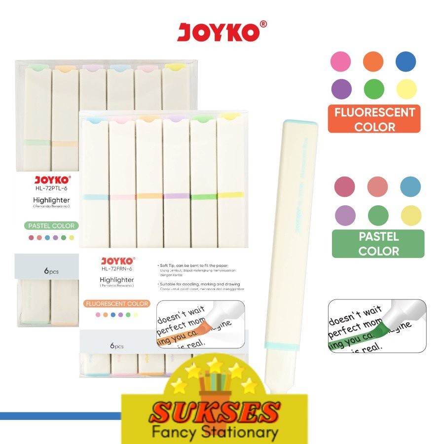 

Highlighter Joyko HL-72 6 Warna Penanda Berwarna Pastel Fluorescent