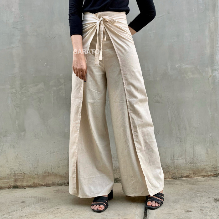 MURAH✨ - GIA PANTS - Wrap Pants Celana Lilit / Kulot Linen Premium - Cream