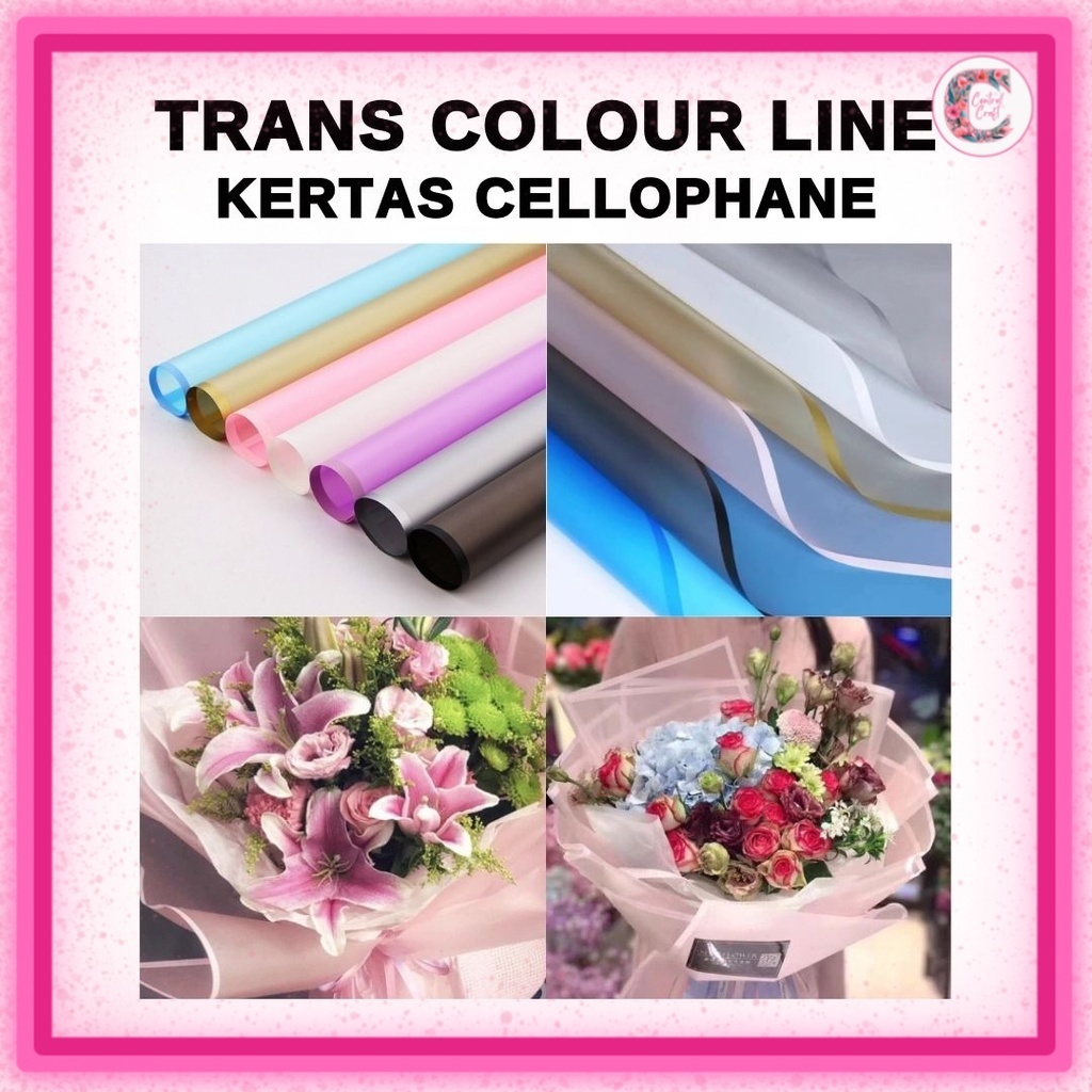 

(20 LEMBAR) Flower Wrapping TRANSPARAN COLOUR LINE Cellophane / Kertas Buket Bunga