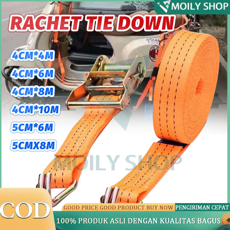 5cmX 6/8 meter/ 4cm x 4/6/8/10 meter Tali pengikat Barang motor/Ratchet tie down 10Ton tali pengikat