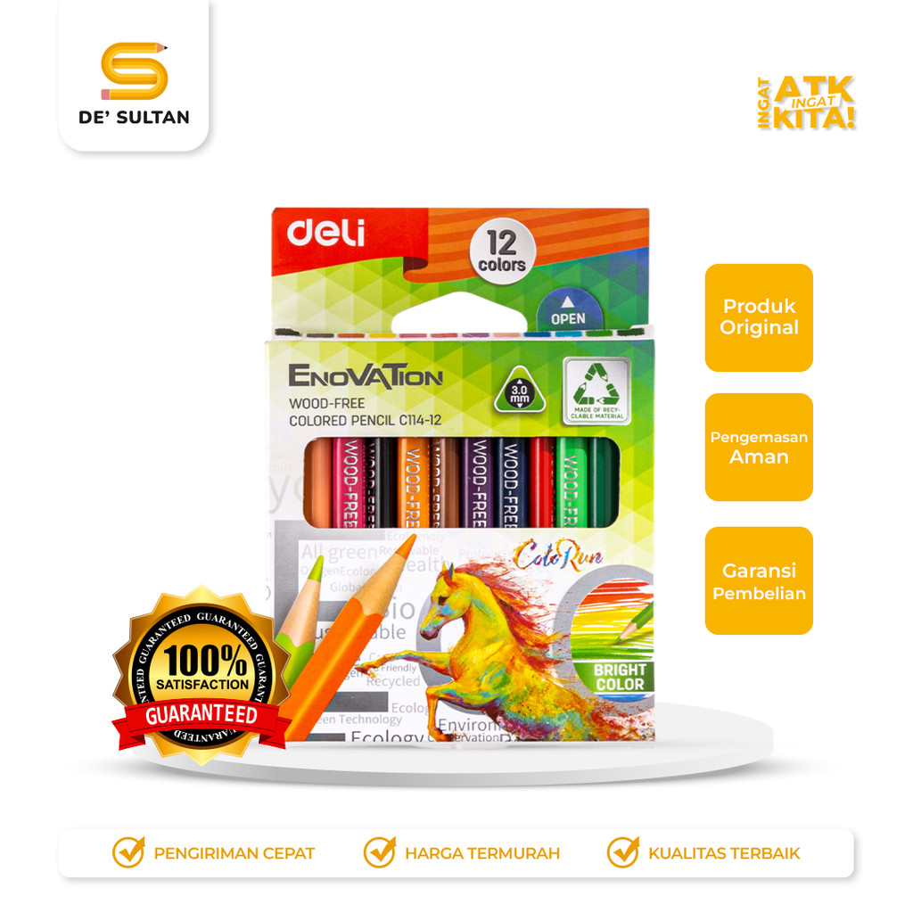 

DELI PENSIL WARNA/ HALF COLORED PENCIL 12 (ASSORTED COLOR) EC114-12 (1SET)