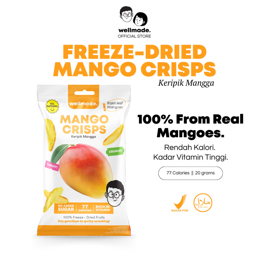 

Wellmade Freeze-Dried Mango Crisps - Keripik Mangga Rendah Kalori Camilan Sehat Snack Buah Kering
