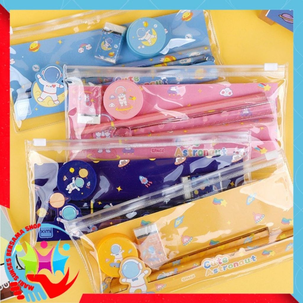 

BL Alat Tulis Set Mini Anak Sekolah Penghapus Penggaris Pensil Serutan Stationary Set Alat Tulis 5 In 1 Karakter Lucu Warna-Warni Astronot Stationary