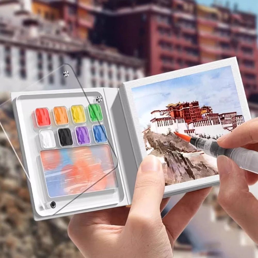 

Acrylic Watercolor Paint Palette Set 8/12 Grid Mini Travel Painting Tray Kit with Tearable Book Portable Empty Paint Box Artist