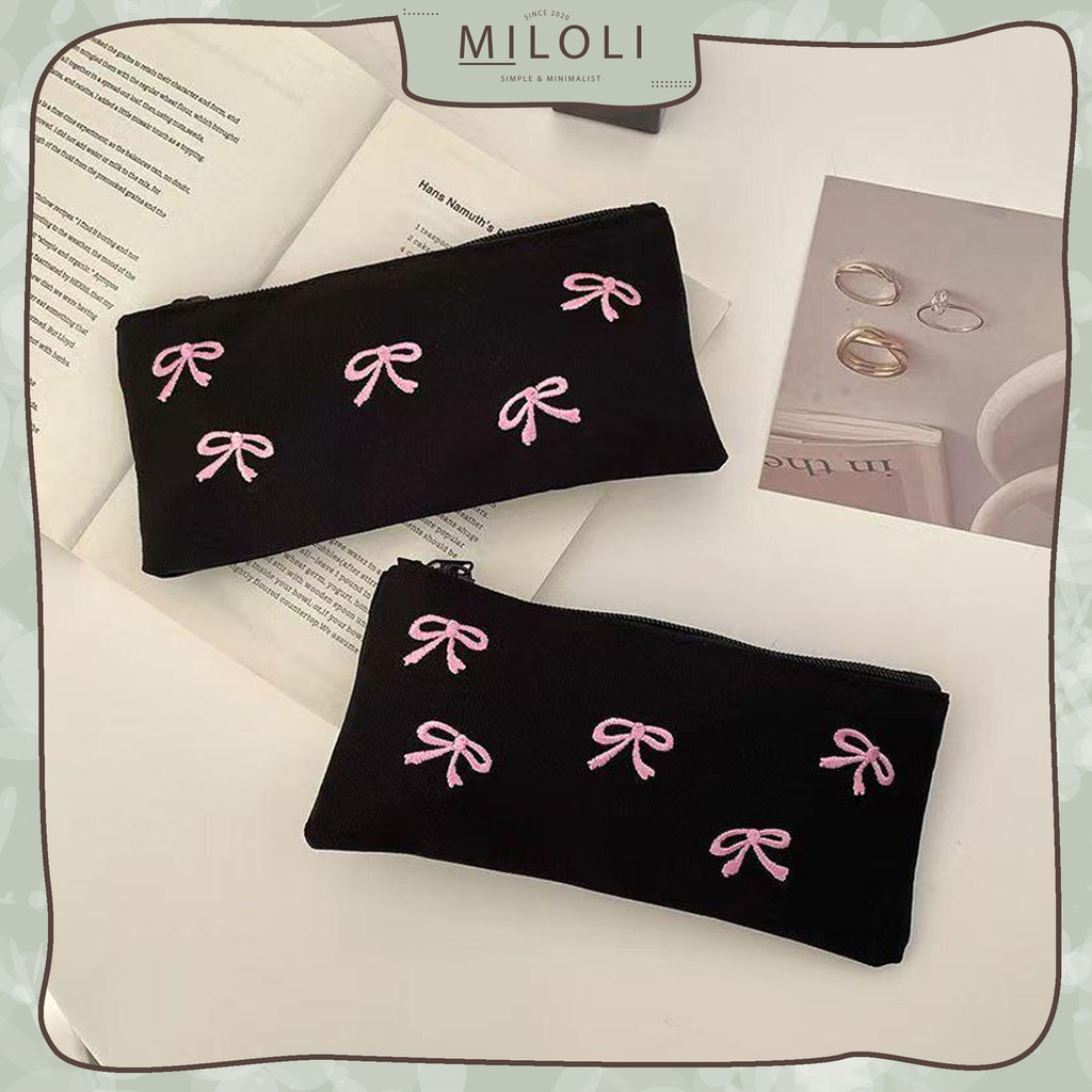 

[MILOLI] 1pcs Kotak Pensil BLACK BOW Simple Large Capacity Pensil Case Minimalis Aesthetic Korean Style Stationery - F0370