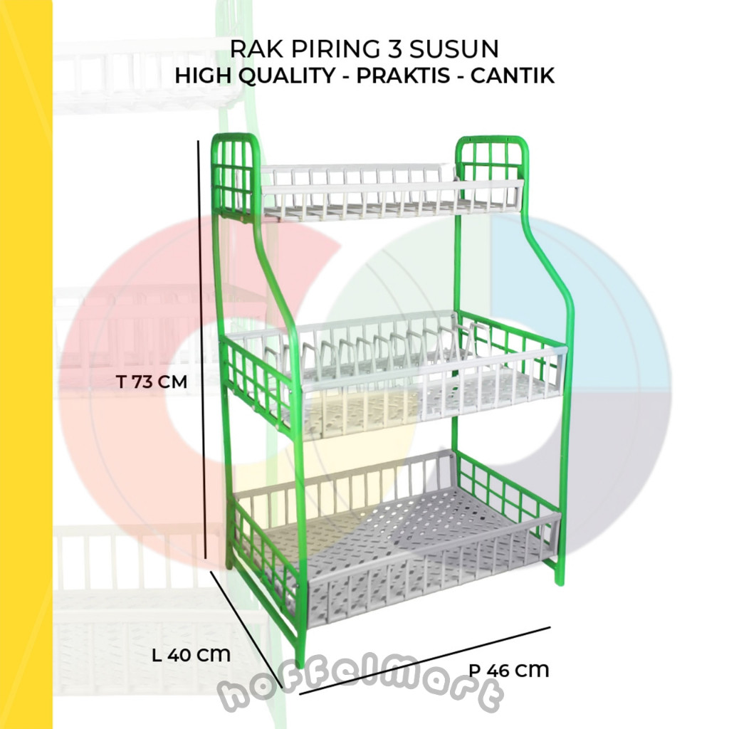 JAMIN MURAH Rak Piring Susun 3 Plastik Warna Deluxe Coklat  - Rak Dapur Serbaguna / Rak Wastafel / R