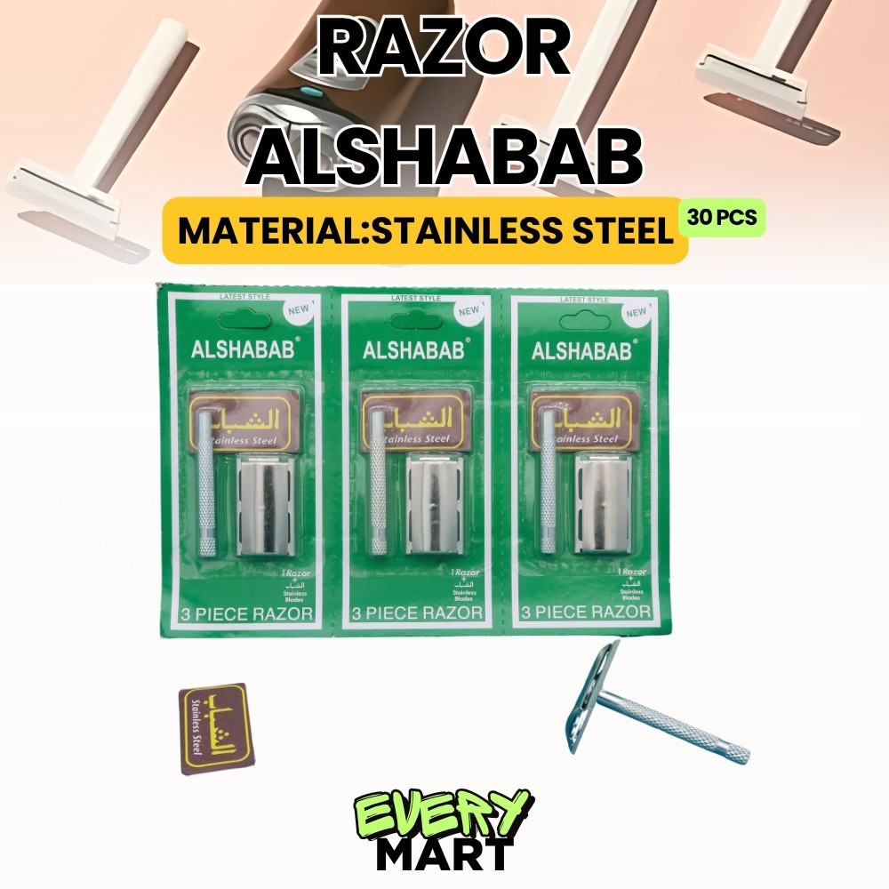 GROSIR (1 BOX ISI 30 PCS)  Alat Cukur+Silet Gagang Besi ALSHABAB/Alat Cukur Kumis/Cukuran Kumis