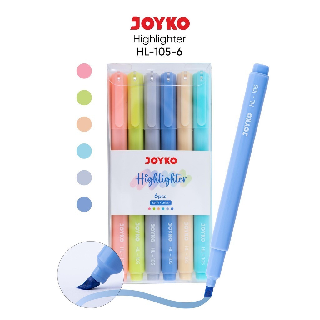 

Penanda Berwarna HL-105 Highlighter 1 Set 6 Warna Soft Color joyko