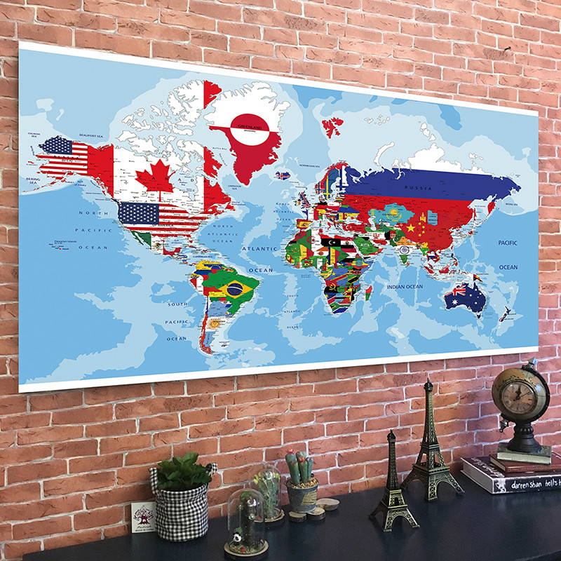 

The World Map Wall Hanging Picture Backdrop Non-woven Canvas Painting Creative Poster Home Office School Supplies Gift 150*100cm