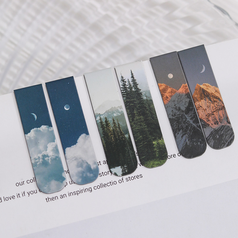 

JIANQI 2pcs/pack Magnetic bookmark beautiful scenery clouds simple literary pattern bookmark Reading tool Sool office supplies