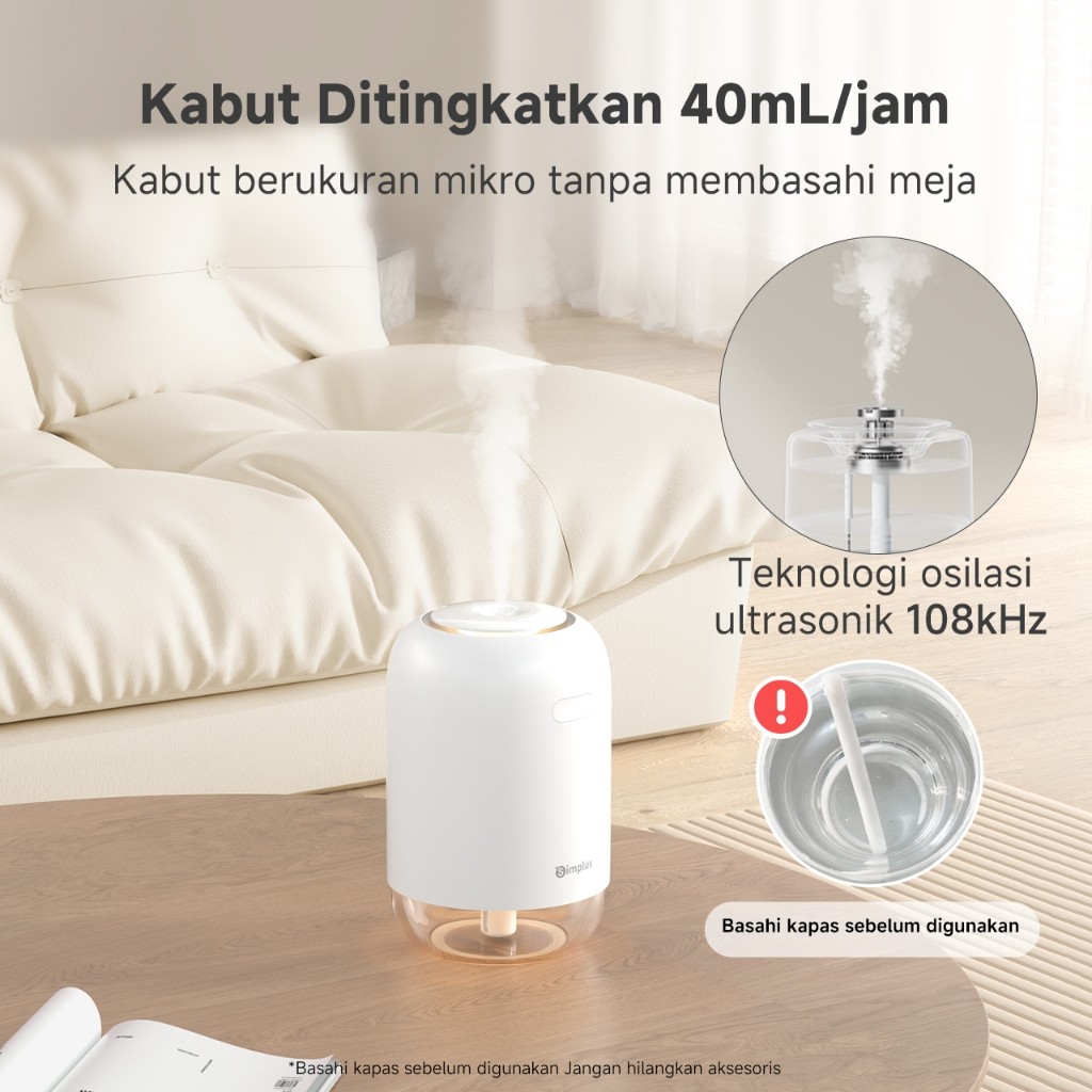 JAMIN MURAH Simplus Humidifier Rumahan Mobil Meja Tanpa Kabel Portabel Kapasitas 250ml Daya Baterai 