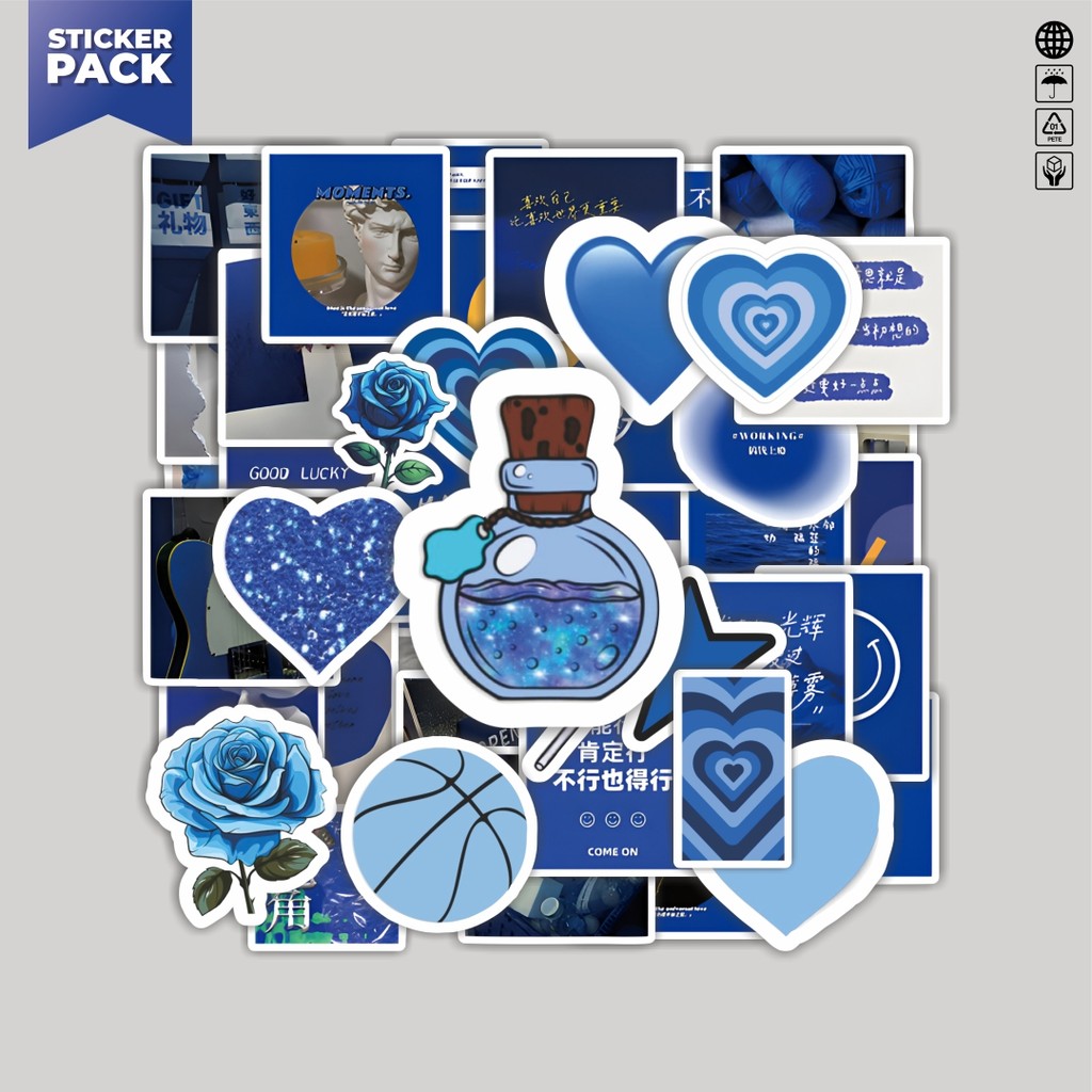 

[100PCS]Stiker Pack Stiker INS Cute Blue [Biru Lucu] Aesthetic Vinyl Anti Air Dekorasi Sticker Laptop Buku Journal Koper Helm Casing HP Gitar Helm Skateboard