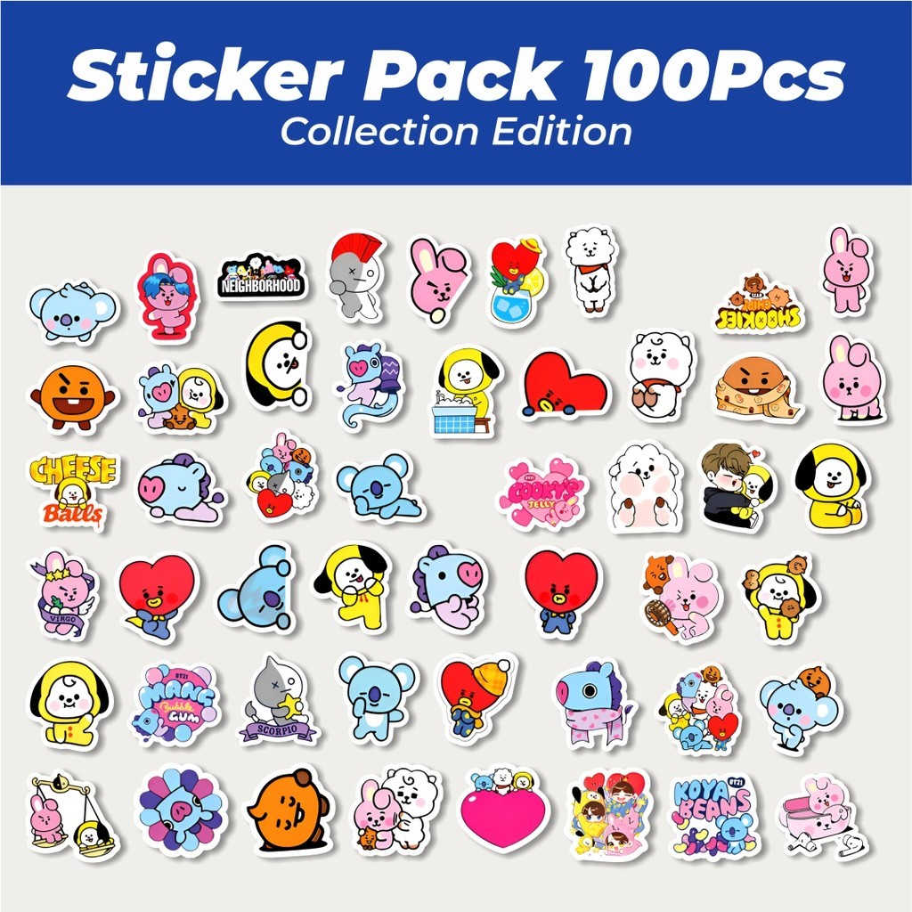 

Hot Stiker BT21 BTS Lucu Anti Air Stikers Berperekat Waterproof Sticker Decal Buat Motor Helm Buku Journal Koper Casing HP Laptop Botol Minum