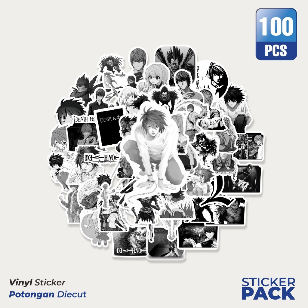 

100 PCS STIKER Anime Death Note B&W Waterproof Aesthetic- Untuk Laptop, Motor, dan Helm - Paper Stationery Pack