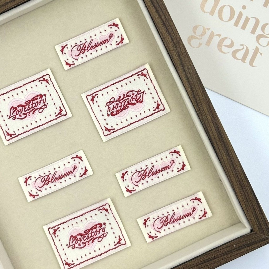 

Korean Style Woven Label Patch - Polka Dot, Heart, Bow Design for DIY Sewing Tags, Handmade Bags, Clothing Labels