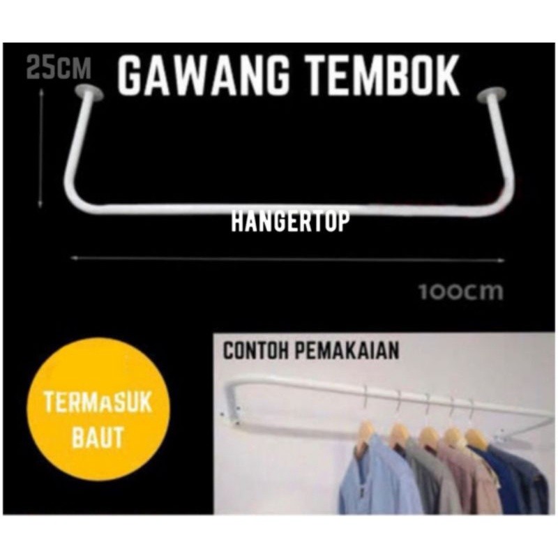 

Gantungan Baju Tempel Tembok FULL COATING ANTI KARAT 100 cm x 25 cm + Paku Beton