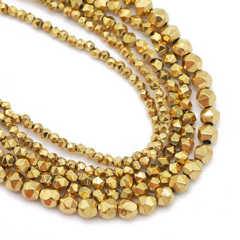 

Real Gold Plated 2/3/4MM New Faceted Round Hematite Natural Stone Spacer Loose Beads For Jewelry Making Diy Bracelets Necklace