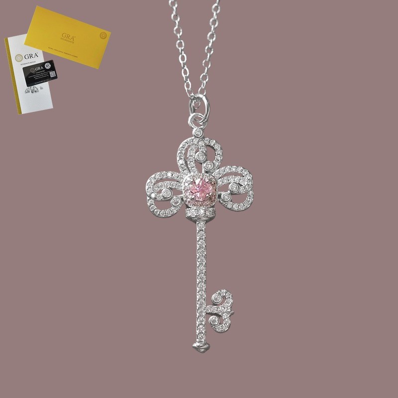 Termasuk Sertifikat GRA Kalung Kunci Berlian Pink Iris Wanita, Liontin Moissanite Berlian Pink Argyl