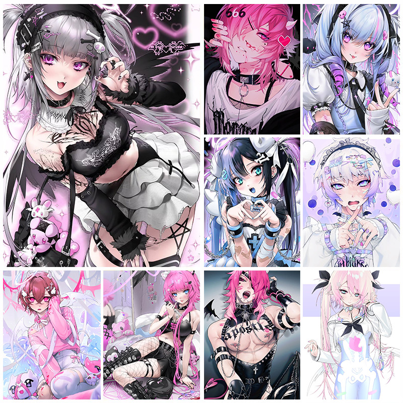 

Anime Gothic Lovely Boys and Girls Dressing Art Prints Subcultural Wall Painting Room Decoration Set Character Aesthetics Poster