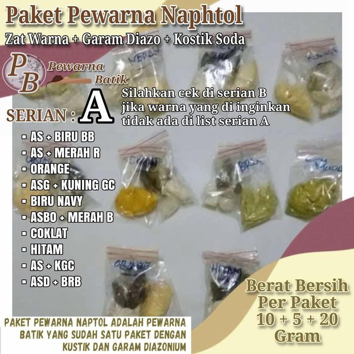 

PAKET PEWARNA NAPTHOL PEWARNA SINTETIS PEWARNA BATIK PEWARNA TIEDYE A