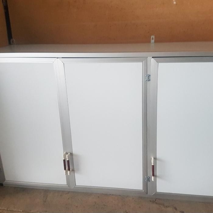 rak gantung lemari dapur kitchen set atas aluminium acp 3 pintu polos - Putih