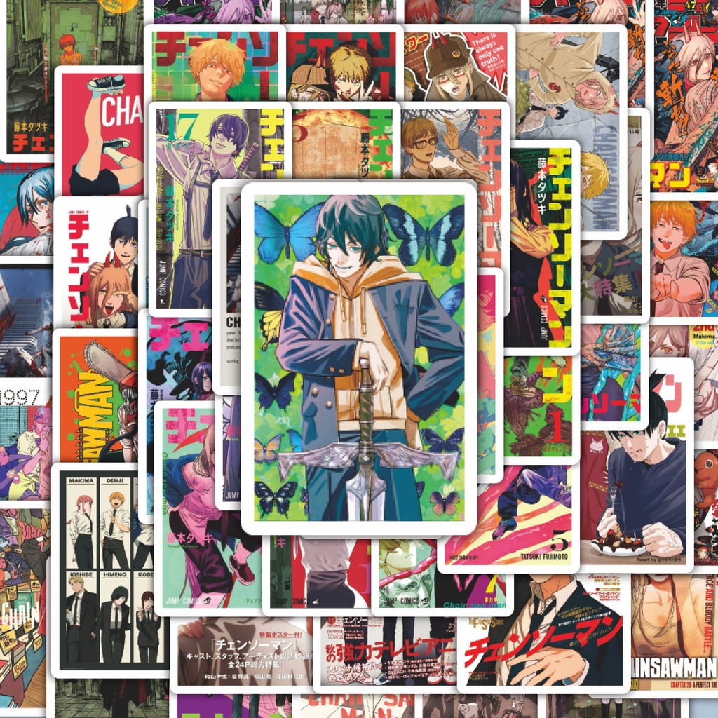 

100PCS Lucu Stiker Chainsaw Man Series Stiker Aesthetic Stiker Anti Air Stikers Berperekat Waterproof sticker decal buat Motor Helm Buku Journal Koper Casing HP Laptop Botol Minum Hadiah anak
