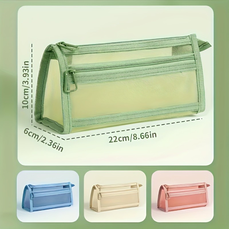 

Desk Storage Pencil Bag Handle Zipper Clear Double-layer Pencil Pouch Makeup Bag Stationary Organizer Pen Bag School Supplies