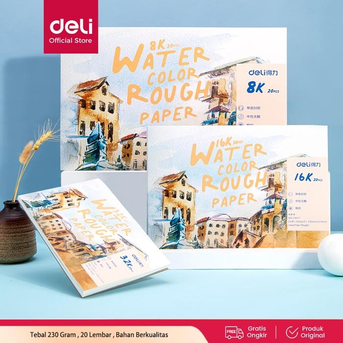 

Ready Deli Watercolor Paint Paper / Kertas Gambar Canvas Watercolor 4K/8K/16K/32K 20 Lembar Kertas 230g 73917 73918 73919 73920 - 8K