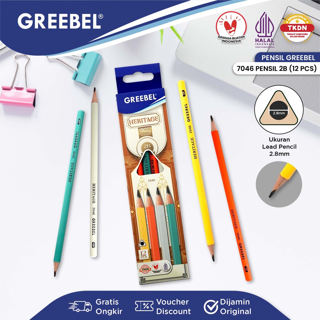 

GREEBEL Pensil kayu 2B 7046 Heritage Pencil (12PCS/SET) / Pensil Tulis Heritage Graphite Ujian sekolah Pensil Gambar