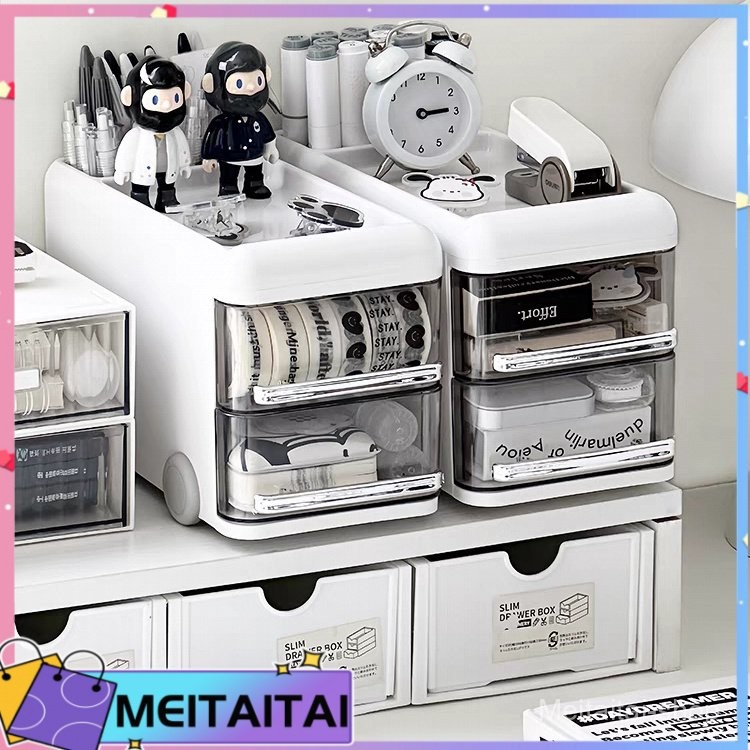 MEITAITAI  Laci Penyimpanan 2 Layer Kotak Penyimpanan ATK Multifungsi Kotak Desktop Organizer Meja K