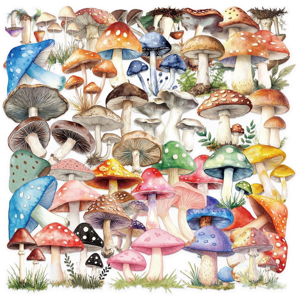 

50Pcs Kawaii Mushroom Stickers Transparent Nostalgia Cartoon Decals Laptops Luggage Diary Skateboards Cool Guitar Motorcycle