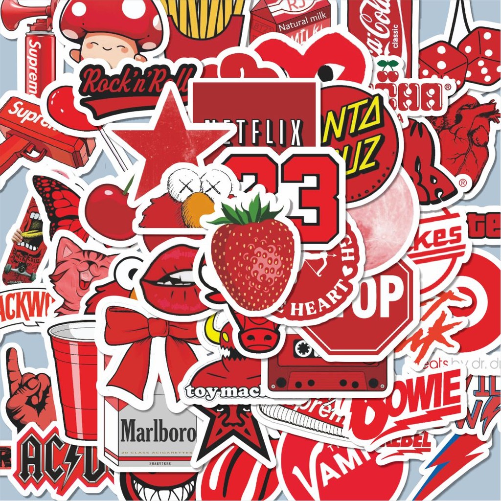 

100PCS Lucu Stiker VSCO Red/Merah Stiker Aesthetic Stiker Anti Air Stikers Berperekat Waterproof sticker decal buat Motor Helm Buku Journal Koper Casing HP Laptop Botol Minum Hadiah anak