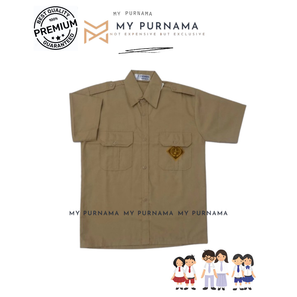 

TERBARU Kemeja Pramuka Pembina Laki Lengan Pendek Coklat Susu Bahan Oxford -