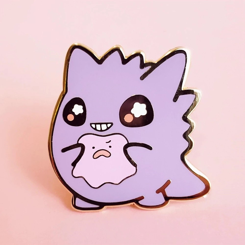 

Anime Pokemon Happy Ghost Hard Enamel Pin Cartoon Ditto Badge Fashion Funny Lapel Backpack Pins Decor Unique Gifts