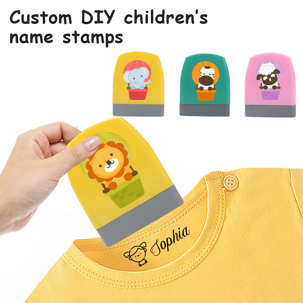 

Custom Name Hot Balloon Animal Lion Stamp For Clothing Kids Students Seals Name Stamper Personalized Stamp Name For Boy And Girl