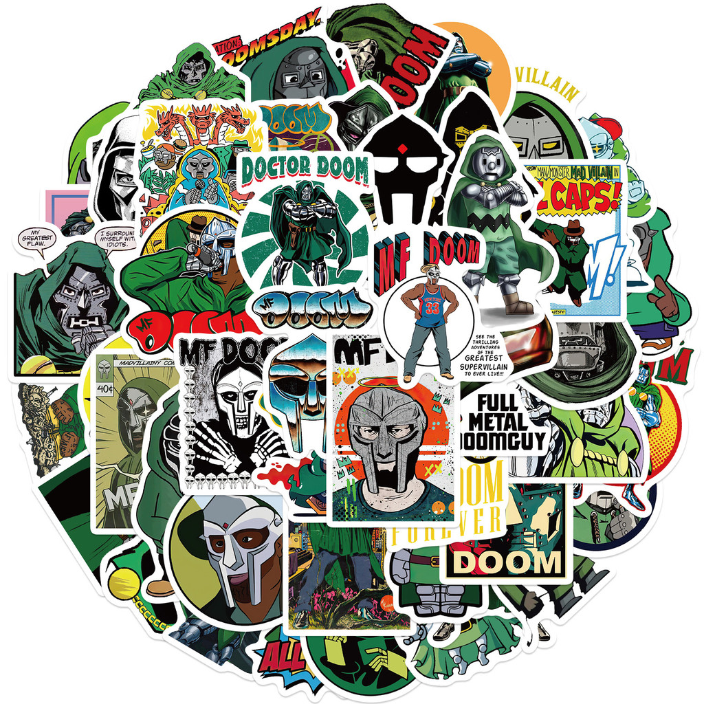 

50Pcs Hip-Hop Singer MF Doom Themes Waterproof Stickers for Gifts Water Bottles Cup Laptop Bike Skateboard Luggage Box Vinyl