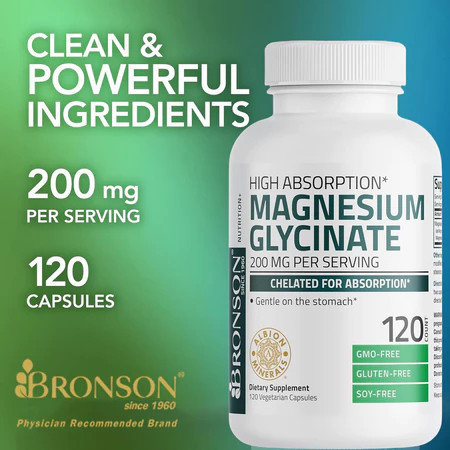 Muse Store BRONSON MAGNESIUM GLYCINATE 200MG - Vitamin Magnesium