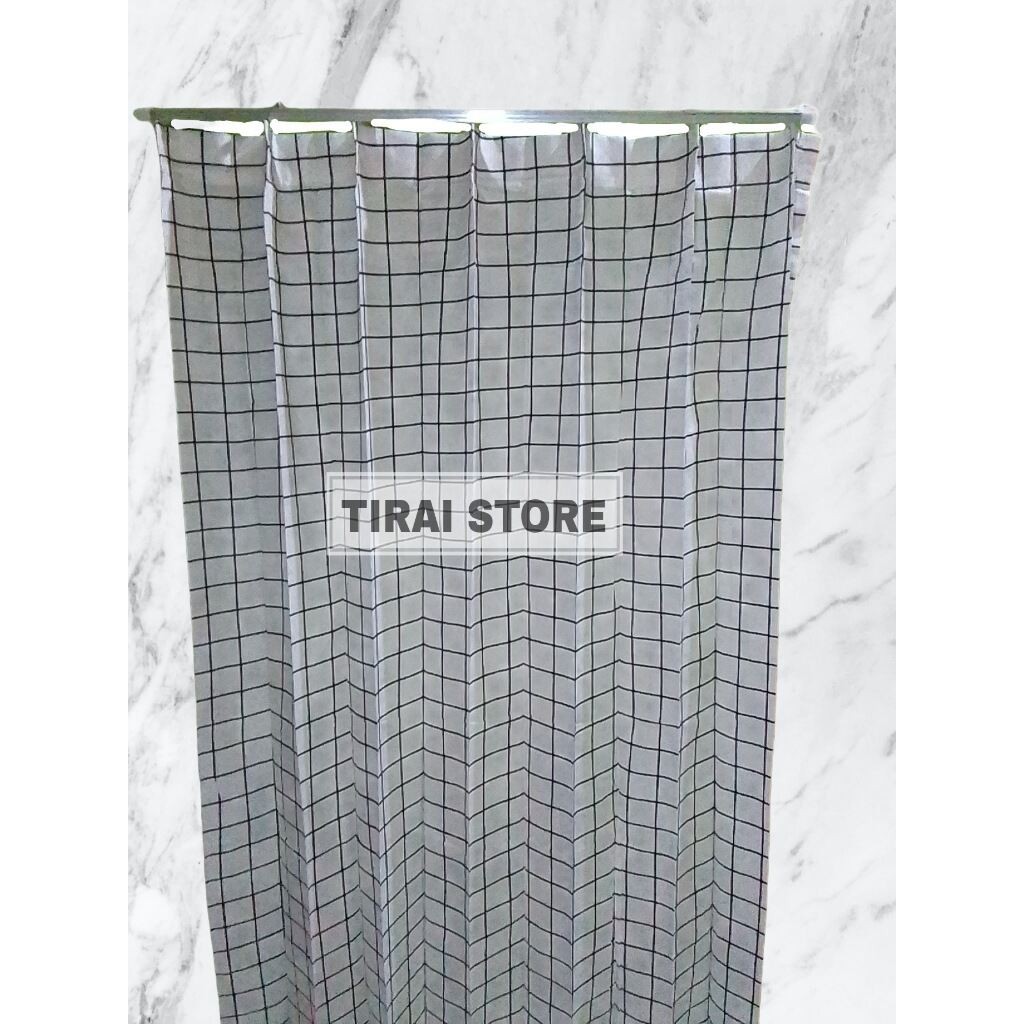 Gorden Jendela Aesthetic Plisket Motif Kotak Tirai Pintu Kamar Minimalis Murah Untuk Jendela 1-2 Kac